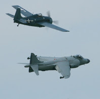 Wildcat leads the Sea Harrier in a formation flyby